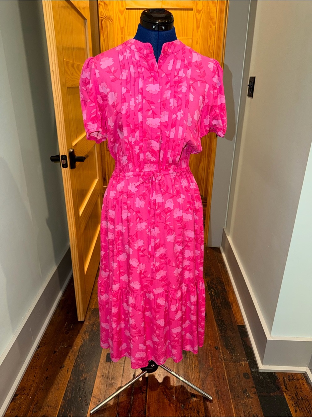 Pink floral midi dress